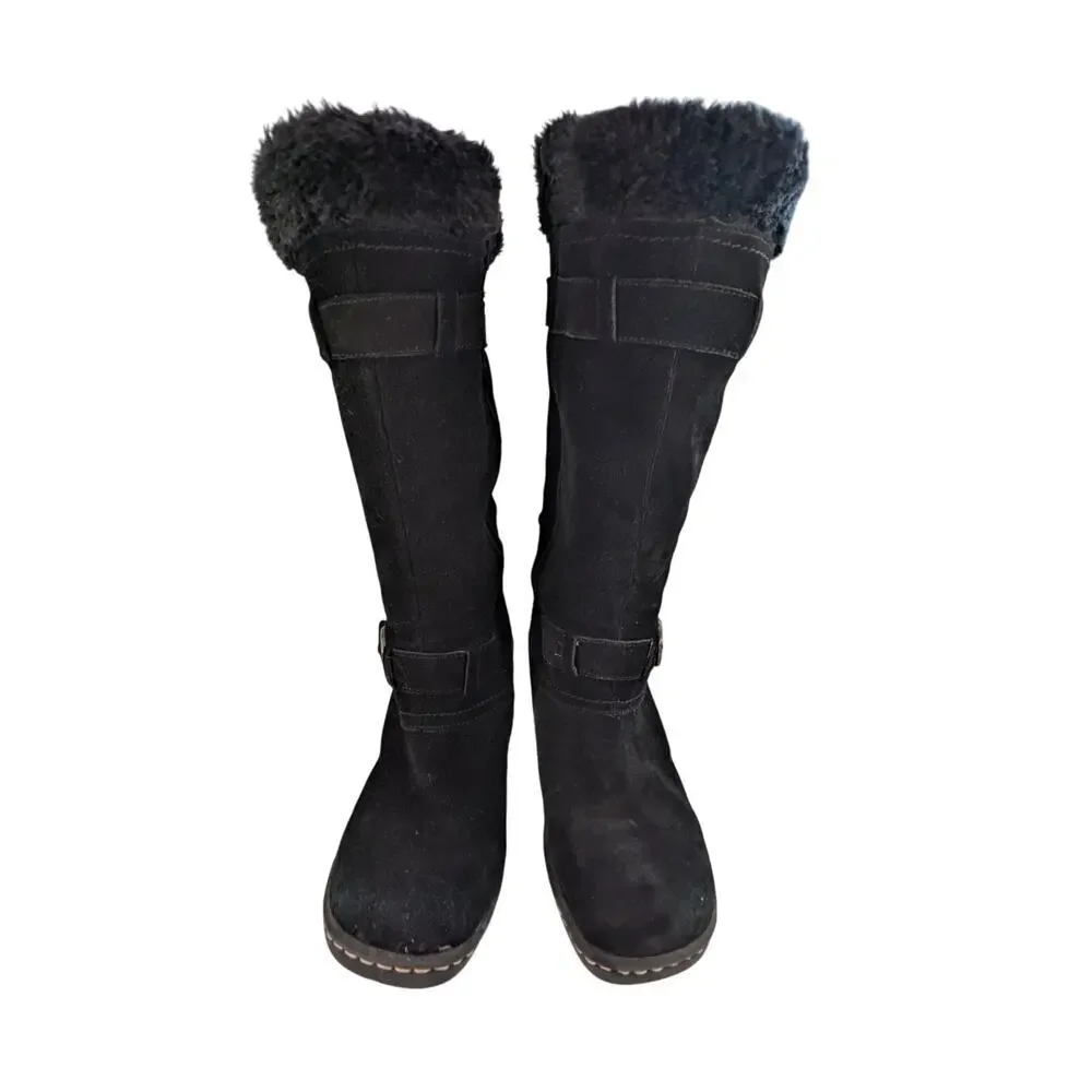 BASS! ALISSA BLACK GENUINE SUEDE LEATHER, FAUX SHEARLING LINED BOOTS! SZ 9.5M